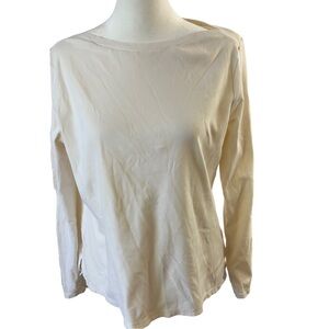 Lauren Ralph Lauren Popover Top Women L XL Off White Bandeau Neck Long Sleeve